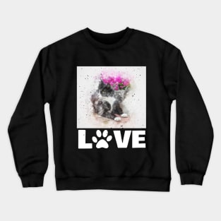 Watercolour Cat Love With Flowers Crewneck Sweatshirt